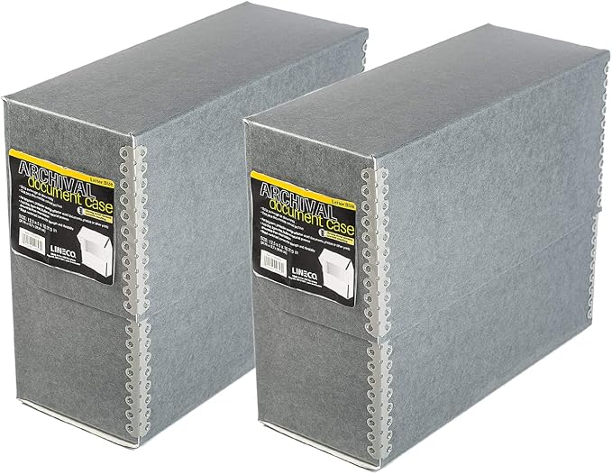 Lineco Archival Document Storage Box, Gray, 12.5" x 10.5" x 5" | Letter-Sized, Metal Edge, Acid-Free Boxboard Case, Organize Files, Prints, Photos, Pack of 2