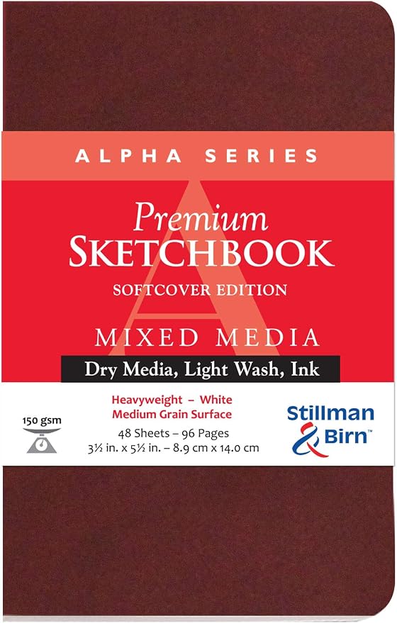 Stillman & Birn Alpha Series Softcover Sketchbook, 3.5" x 5.5", 150 gsm (Heavyweight), White Paper, Medium Grain Surface