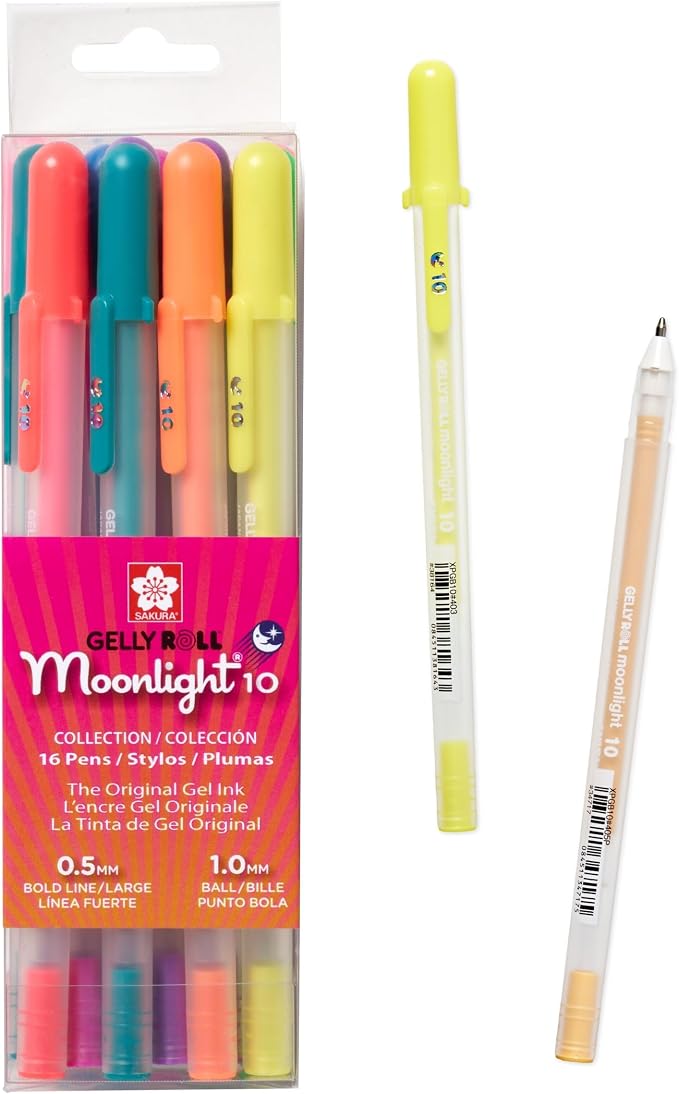 SAKURA Gelly Roll Moonlight 06 Gel Pens - Bold Point Ink Pen for Journaling, Art, or Drawing - Assorted Bright Ink - Bold Line - 16 Pack