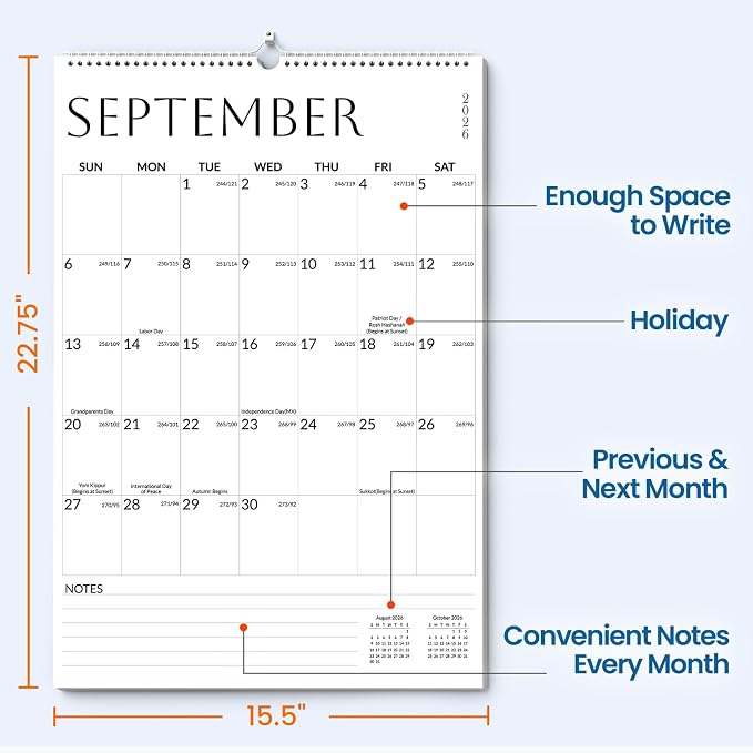 SUNEE 2026-2027 Wall Calendar Large 22.75"x15.5", 21 Month July Calendar (Ends March 2028), Vertical Extra Large, White Minimalism