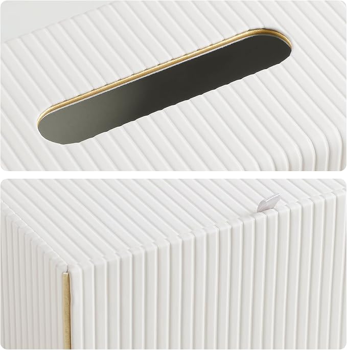 Extra Large Rectangle PU Leather Tissue Box Cover with Magnetic Closure, Decorative Tissue Holder & Storage Container for Bedroom, Living Room, Dining Room, Bathroom, Countertop, Desk & Office (White)