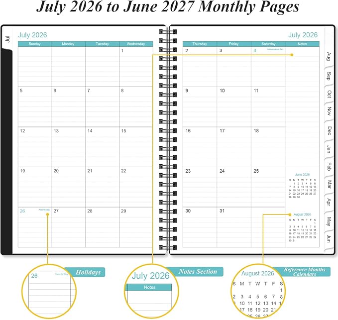 Planner 2026-2027 - A5 Weekly & Monthly Planner Spiral Bound, July 2026 - June 2027, with Flexible Cover, Tabs, Inner Pocket, 6.4" x 8.5", Black