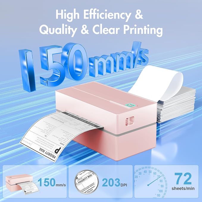 Thermal Shipping Label Printer 4x6 Bluetooth Label Maker for Small Business | Wireless Mailing Shipping Printer for USPS UPS Amazon Shopify Etsy - Compatible with iPhone Android Windows & Mac (Pink)