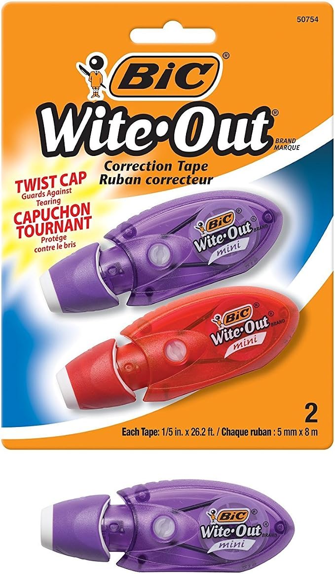 BIC Wite-Out Mini Twist Correction Tape, White, 2-Count (Pack of 4)