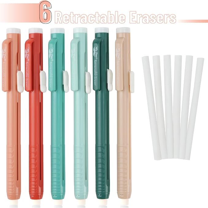 Mr. Pen- Retractable Mechanical Eraser Pens, 6 Pack, Coral Colors | Latex-Free Precision Pencil Erasers for Artists, Students, Drawing, Sketching & Drafting