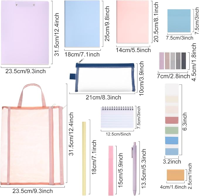 Colarr 54 Pcs Aesthetic College School Supplies Back to School Set,Macaron | 3 A5 + 3 B5 Lined Notebook, 12 Gel Pen, 12 Pencil, 12 Highlighter, Sticky Tabs, Folder Storage Bag, Journal Stationery Set