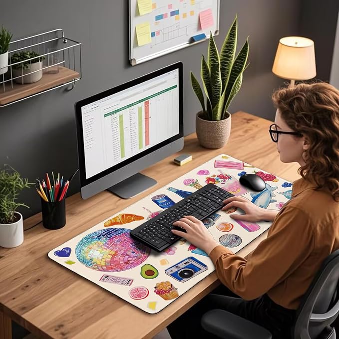 Watercolor Stickers Gaming Mouse Pad 31.5"x15.7" | XXL Desk Mat, Non-Slip Rubber Base, Stitched Edges, Extended Waterproof, PC/Laptop/Office/Home