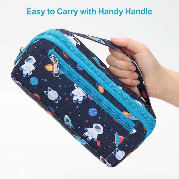 Large Pencil Case for Boys - Aesthetic Pencil Pouch for School | Kids Pencil Case & Wide Handle, Water Resistent Organizer Box, Fits 50 Pens & Markers, Daily Use, Dark Blue Space Astronaut