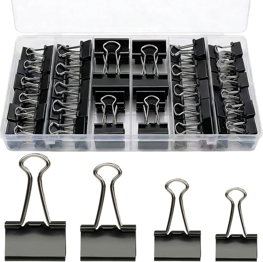 Binder Clips Assorted Sizes, 140 PCS Black Binder Paper Clips Office Clips Office Supplies Desk, 4 Sizes Cute Binder Clips Large Medium Binder Clip Small Paper Clips Medium Paper Clamps (Black)