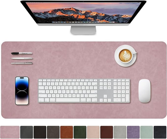 CHEERYGOO Leather Desk Pad Protector, Mouse Pad, Office Desk Mat, Non-Slip PU Leather Desk Blotter, Laptop Desk Pad, Waterproof Desk Writing Pad for Office and Home 31.5"x 15.7" L Pink