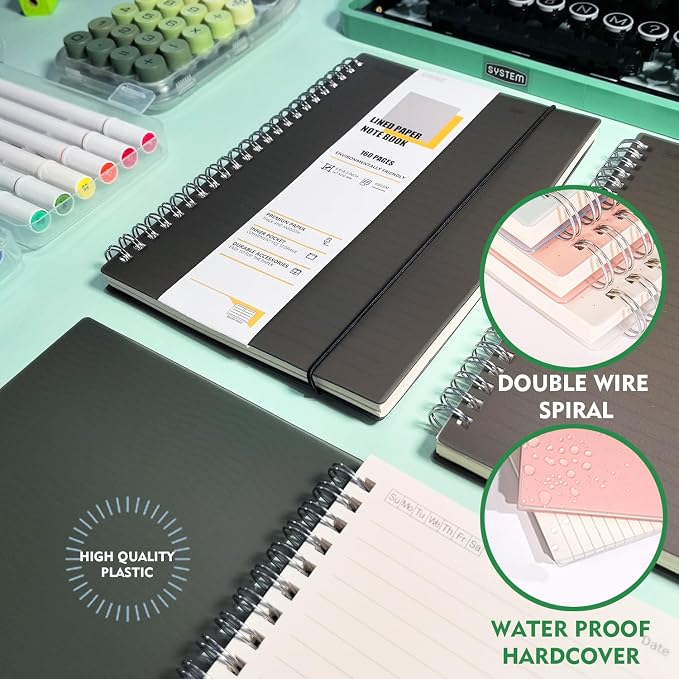 OWSC 1 Pack College Ruled Spiral Notebook Notebooks for Work A5 Lined Black | 5.9 x 8.3 IN Notebooks College Ruled for Note Taking, School and Journal with 80 Sheets/160 Pages 110 GSM Thick Papers