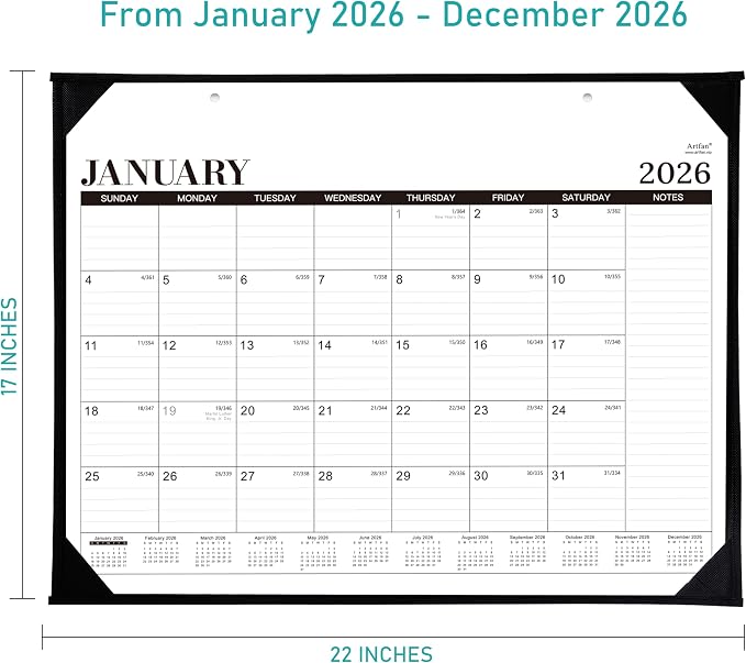2026 Desk Calendar - 12 Months Large Desk Calendar 2026, Jan.2026 - Dec.2026, 22" x 17", 2026 calendar Desk with Large Ruled Blocks, To-do List & Notes