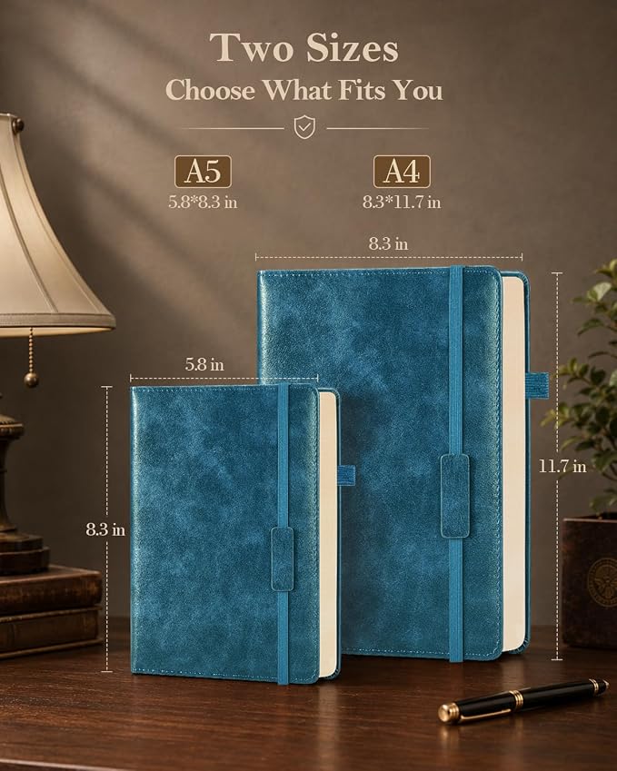 Lined Hardcover Leather Journal Notebook: A4 Journal for Women Men, Blue | 312 Numbered Pages & Content, 100GSM Thick Paper, College Ruled Journals Note Book for Business Work Writing Diary