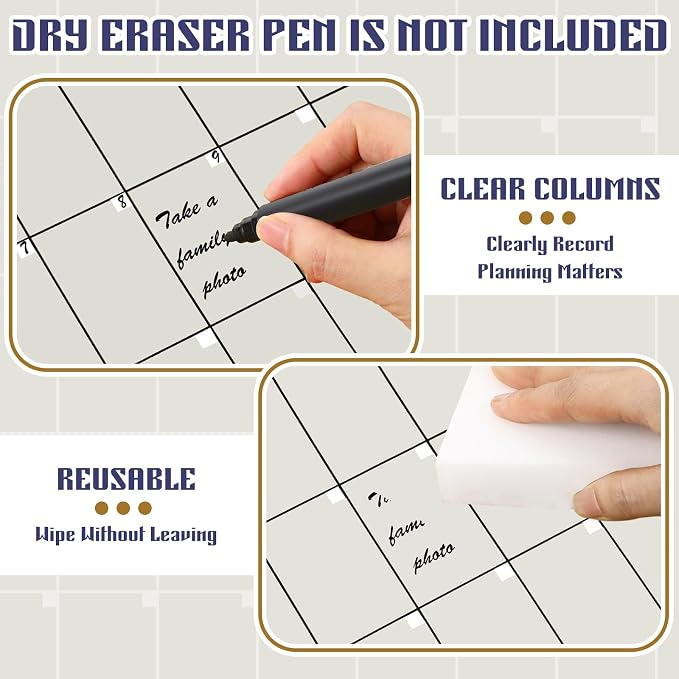12 Pcs Undated Calendar 16‘'x 12‘' Large Colorful Wall Calendar 12 Month Dry Ease Reusable Planning Erasable Yearly Blank Planner Reserved Grid for Office Home Educational Study Room Back to Class