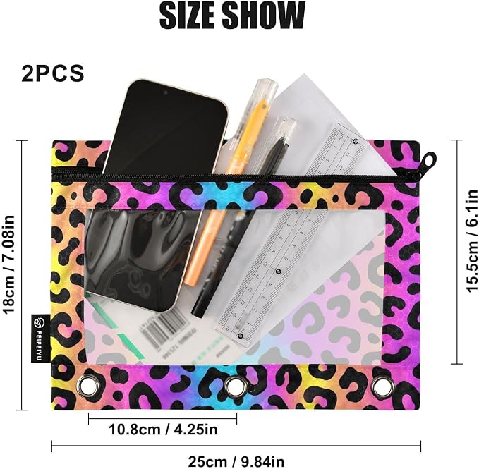 ALAZA Pencil Pouch for 3 Ring Binder Leopard Print Colorful Cheetah