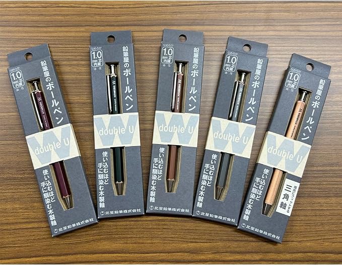 Kitaboshi 1.0mm Ballpoint Pen, Wooden Barrel, Adzuki Red (Burgundy), 1ea (W-600AZ)