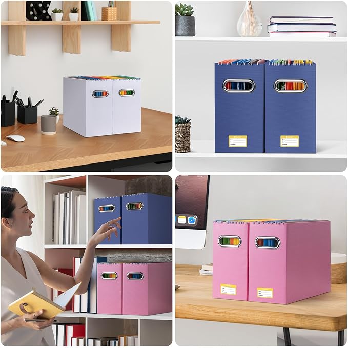 BALEINE File Organizer Box, Cardboard File Folder Organizer with Handle for Letter Size, Portable Collapsible Hanging Filing Box for Home Office Document Storage (8 Pack, White)