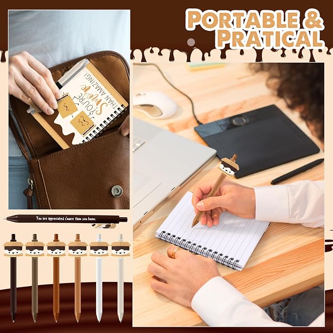 Tenceur 12 Sets S'more Back to School Gifts Bulk Inspirational Appreciation Marshmallow Spiral Notepad and Pen Set Coworker Thank You Gift for Teacher Employee Nurse Staff Team Office Party Favors
