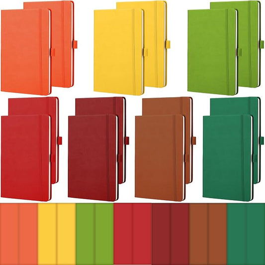 Laumoi 14 Pack Hardcover Journal Notebooks Bulk A5/A4/B5 Journaling Notebook Wide Ruled PU Leather Ruled Lined Journals with Pen Holder for School Business Work Writing (Vibrant Color,A5)