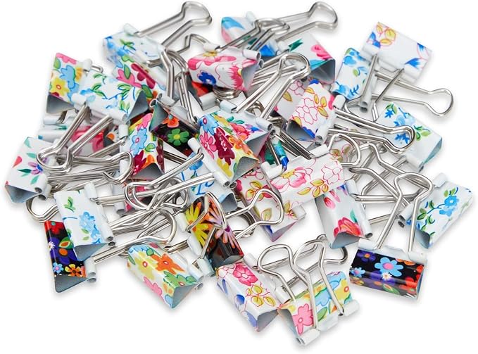 Juvale 40-Pack Small Floral Binder Clips - 1.5 x 0.75in Multicolor Iron - Secure Grip for Documents & Notebooks - School Supplies & Office Organization - Small Paper Clips for Files & Planners