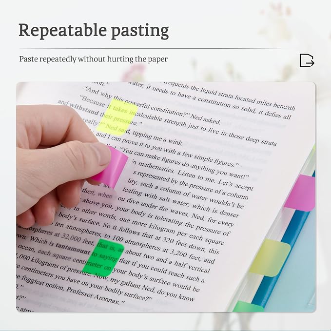 Golcellia 480 Pieces Sticky Index Tabs Transparent Sticky Notes, Colored Page Markers for Bookmarks, Writable and Repositionable Index Annotation Tabs(Yellow,Green,Pink,Dark Green)