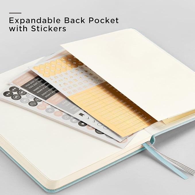 &And Per Se Dotted Journal Notebook, A5 Hardcover Leather Dotted Journal, 160 Pages 100gsm Thick Dot Grid Paper, 3 Sheets of Stickers Included - 5.7'' x 8'' (Cyan)