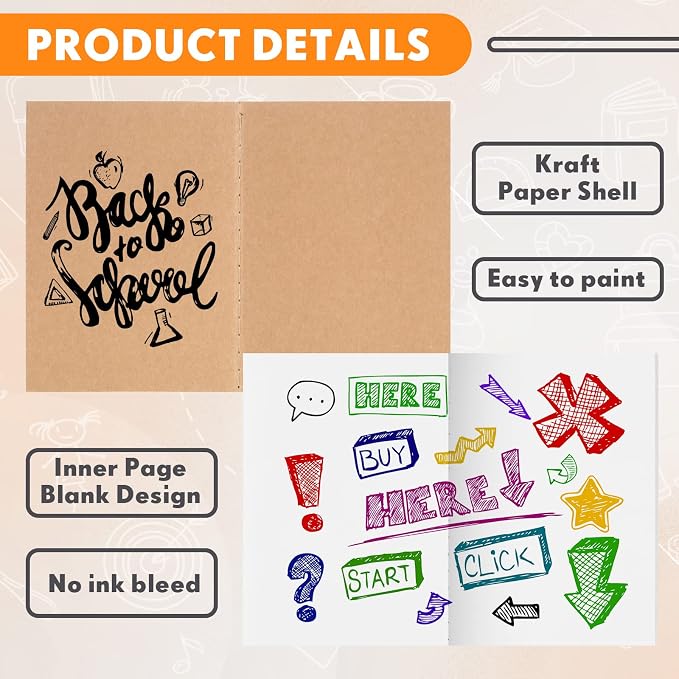 Handepo 150 Pack A6 Kraft Paper Notebooks Blank Page Mini Notebooks Bulk Sewn Travel Journal Kraft Pocket Memo Pad Unlined Subject Notepads for Travelers Students Classroom School Supplies(Brown)