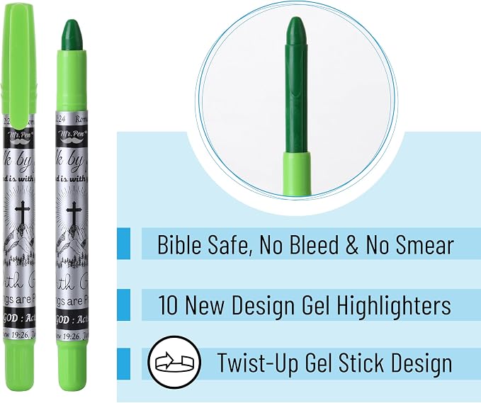 Mr. Pen- Bible Journaling Kit, 18 Pack - 10 Gel Highlighters | 8 No Bleed Pens, Bible Pens and Highlighters