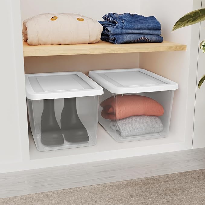 Sterilite Storage Box, Stackable Clear Plastic Bins, 20 Quart, 12-Pack | Heavy-Duty Organizing Containers with Snap-On Lids for Closet, Bathroom, and Office