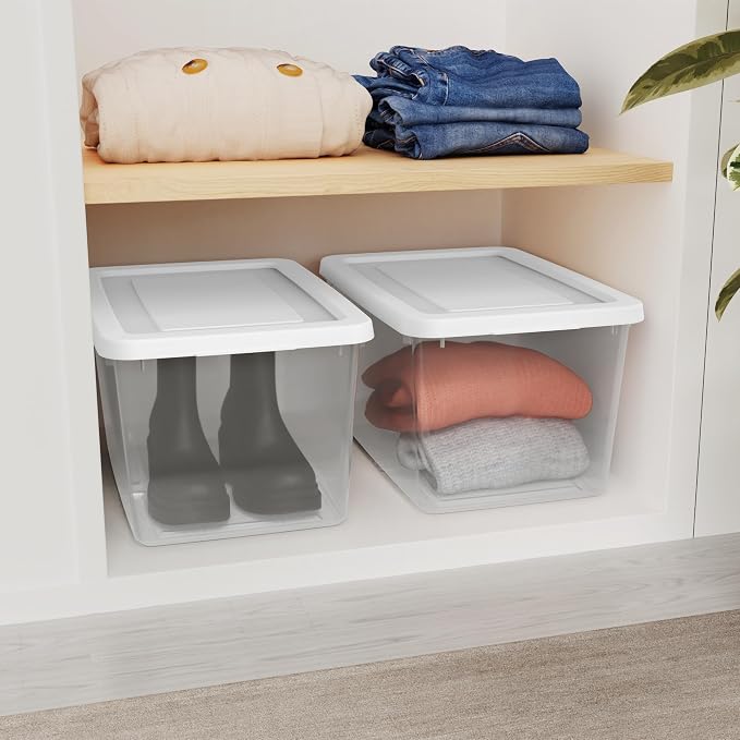 Sterilite Storage Box, Stackable Clear Plastic Bins, 20 Quart, 18-Pack | Heavy-Duty Organizing Containers with Snap-On Lids for Closet, Bathroom, and Office