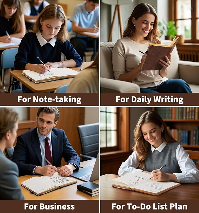 ALKALO Lined Journal Notebook for Women Men, A5 Hardcover Leather Journals for Writing, 320 Pages Thick Paper, Daily Journal Notebook for Work, School, Note Taking, Business, Travel, College Ruled
