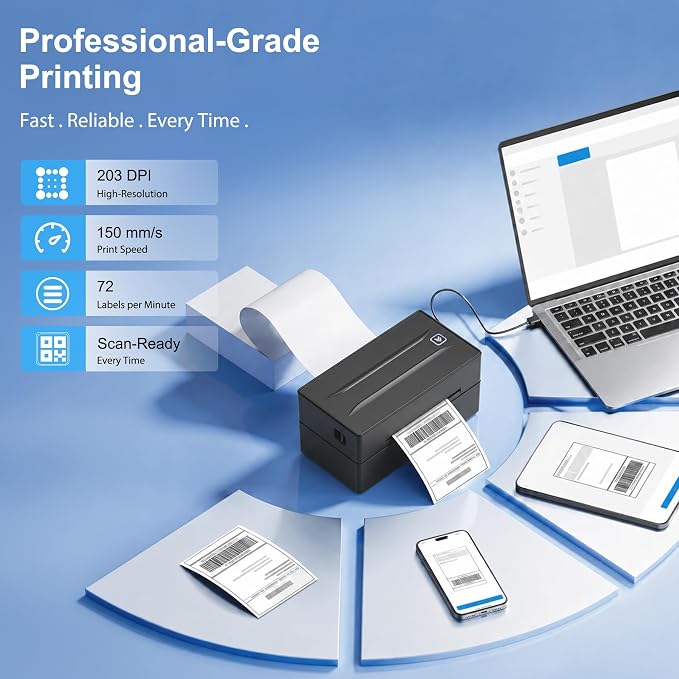 Thermal Shipping Label Printer 4x6 Bluetooth Label Maker for Small Business | Wireless Mailing Shipping Printer for USPS UPS Amazon Shopify Etsy - Compatible with iPhone Android Windows & Mac (Black)