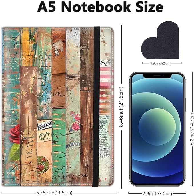 A5 Leather Lined Journal Notebook, 200 Pages Hardcover Executive Notebook for Men Women Office School Note Taking, Thick Writing Paper Daily Journal with Bookmarks/Indexes, Wood Board Art