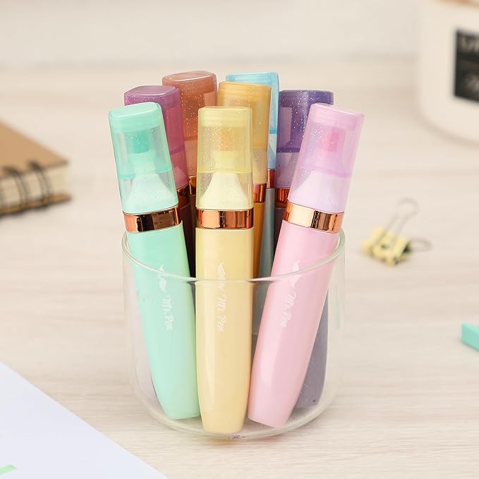 Mr. Pen- Glitter Highlighters, 8 Pack, Pastel & Metallic Colors | Chisel Tip Glitter Highlighter Markers for Journaling, Notes, Planners & Creative Highlighting