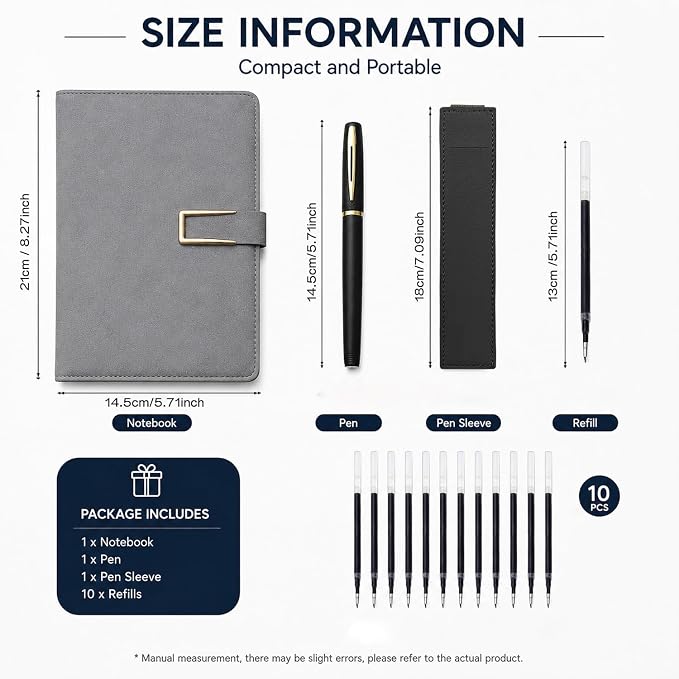 CRME A5 Hardcover Notebook Set,Lined Writing Journal with Magnetic Clasp,Pen and 10 Refills for Planning Study and Daily Use,Pink