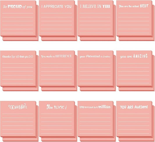 Yinder 24 Pcs Inspirational Sticky Notes, Back to School Supplies, Cute Motivational Sticky Notes Pad Employee Appreciation Gifts Bulk for Teacher Coworker Office 3 x 3'' (Appreciation,Pink)