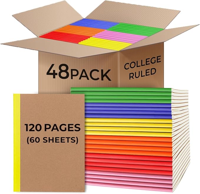 Rosmonde Bulk Kraft Notebook A5, 50 Pack, 120 Pages(60 Sheets) Extra Thick Notebook, College Ruled, 8 x 5.7 Kraft Notebook, No Ink Bleed Sheets, Travel Journals, Bulk Notebooks for School