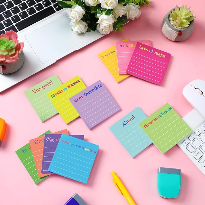 Yinder 24 Pcs Inspirational Sticky Notes, Back to School Supplies, Cute Motivational Sticky Notes Pad Employee Appreciation Gifts Bulk for Teacher Coworker Office 3 x 3'' (Appreciation,Spanish)