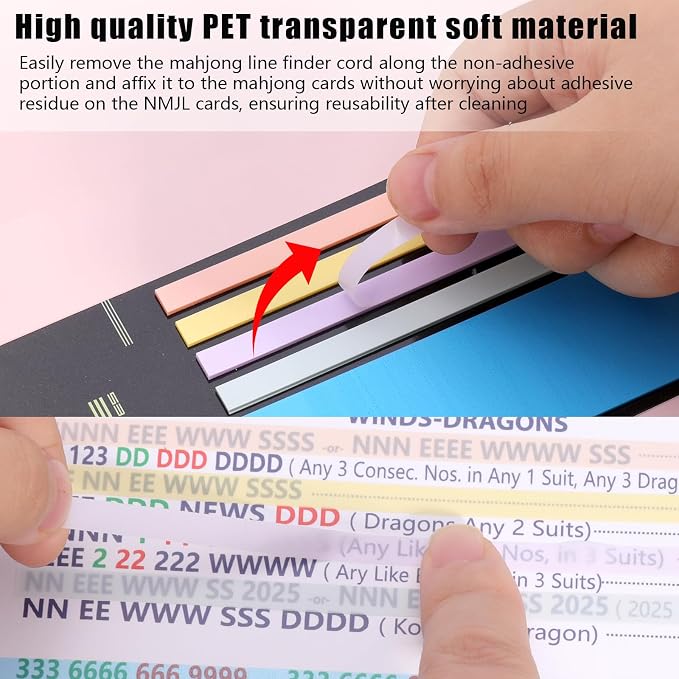 420 Pcs Mahjong Line Finder Reader Notes, Highlighter Tape Stripe, Transparent Sticky Mahjong Cards Rule Reader, Mahjong Accessories for Player, Beginner, No Adhesive Residue & Reusable (Blue)