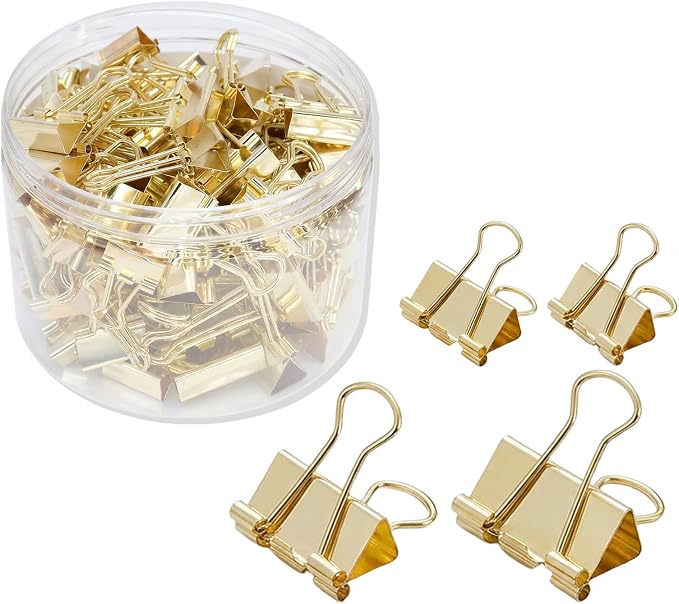 100 Pcs Rose Gold Binder Clips, Assorted Sizes Mini Small Medium, Metal Paper Clamps for Office School Supplies