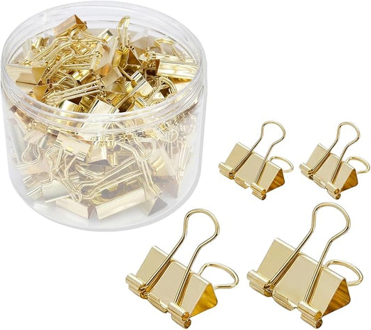 100 Pcs Rose Gold Binder Clips, Assorted Sizes Mini Small Medium, Metal Paper Clamps for Office School Supplies