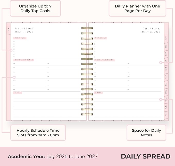 Blue Sky Rachel Parcell 2026-2027 Daily and Monthly Academic Year Planner Calendar, July 2026 - June 2027, 7" x 9", Laminated Cover, Wirebound, Laminated Tabs, Storage Pocket, Includes Stickers, Laine Pink