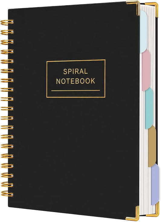 Yoment Hardcover Spiral Notebooks for Work School, B5 Journal Notebook with Tabs Dividers, Multi 5 Subject Notebook College Ruled, 240 Pages Lined Journal for Men, Back to School, Gifts, Black