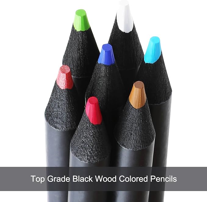 HIFORNY 75 Pack Premium Black Edition Colored Pencils for Adults Coloring – 72 Coloring Pencils with Extras,Artists Soft Core,Drawing Pencils Art Supplies for Adults Beginners
