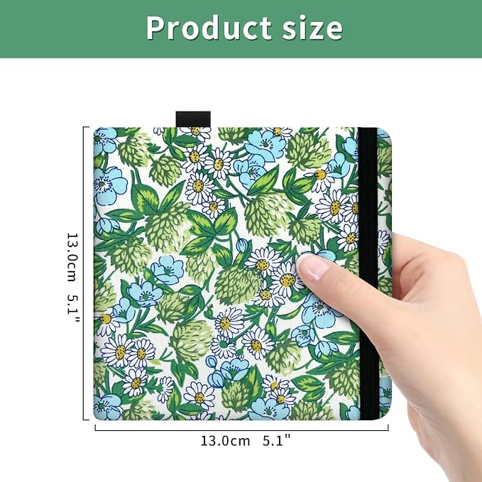 5x5 Handy Portable Handmade Cloth Fabric Hardcover Sewing Binding Travel Watercolor Sketchbooks Watercolor Paper 140LB/300gsm 20Sheets/40Pages Journal Mixed Media Pad Notebook Green Chrysanthemum