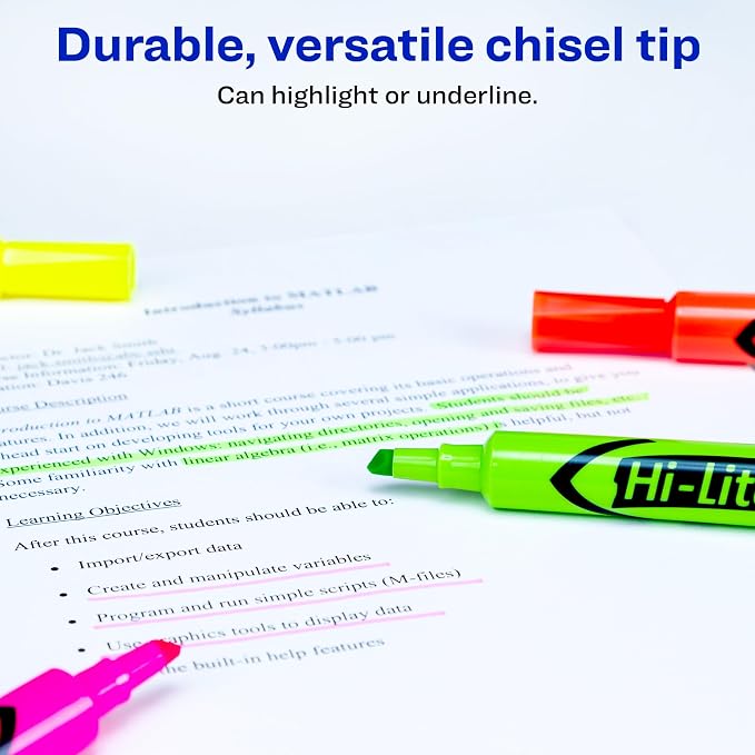 Avery Hi-Liter Desk-Style Highlighters, Smear Safe Ink, Chisel Tip, 4 Assorted Color Highlighters (24063)