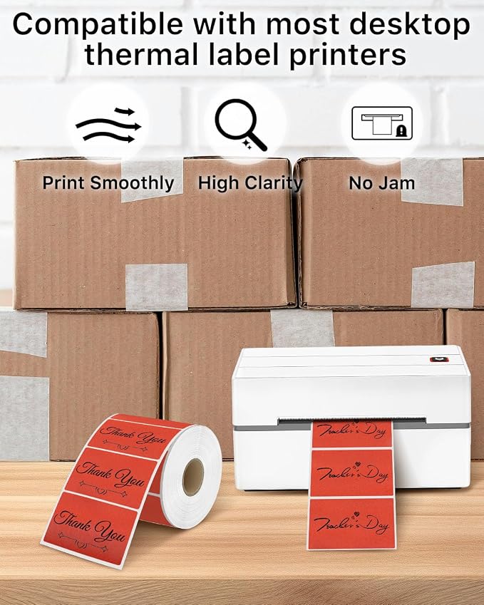 iEager 3" x 2" Thermal Labels, Durable Thermal Printer Stickers, Red | Self-Adhesive Rectangle Label with Perforation Line, 500 Labels/Roll