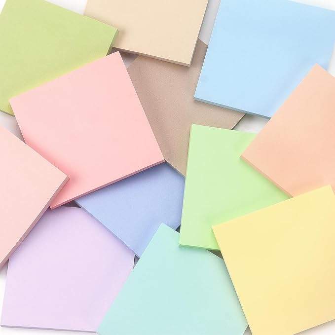 OSBOO Sticky Notes 3x3 Inch 12 Pack Pastel Colors, 50 Sheets/Pad | Soft Pastel Colors Self-Stick Notes Pads Bluk, 600 Sheets Total, Perfect for Daily Reminders, Study Notes, and Office Memos