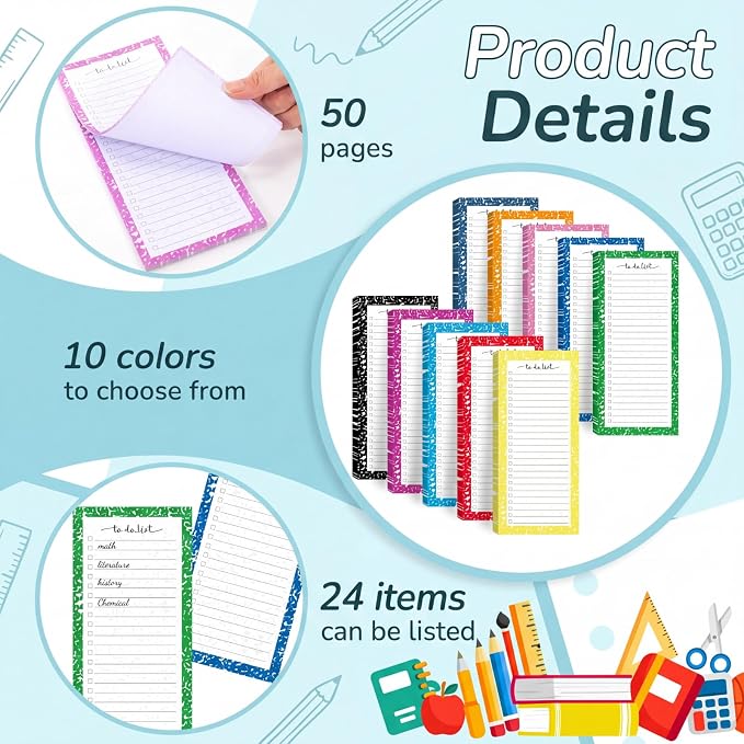 Censen 10 Pack 500 Sheets to Do List Notes Daily Checklist Notepad with 50 Sheets Undated Memo Pad Color Block Shopping List Weekly Plan Notepad Organizer Planners(Colorful,Marble)