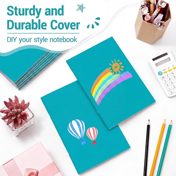 Mimorou 100 Pcs Journals Notebooks Bulk - Kraft Softcover A5 Small Notebooks 5.5 Inch x 8.3 Inch Notepads with 60 Page 30 Sheet for Writing Sketch Travel Office Supplies(Cyan,Lined)